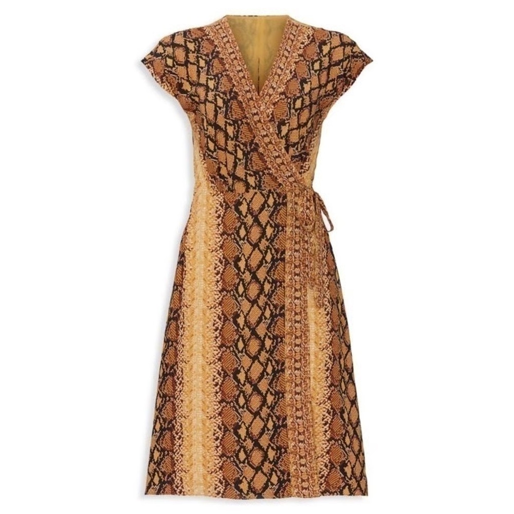 JOIE BETHWYN SNAKESKIN SHORT SLEEVE V-NECK WRAP DRESS FADING SUN